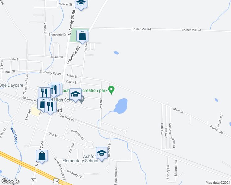 map of restaurants, bars, coffee shops, grocery stores, and more near 910 Davis Street in Ashford