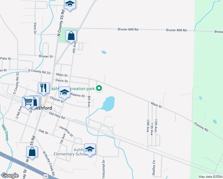 map of restaurants, bars, coffee shops, grocery stores, and more near 916 Main Street in Ashford
