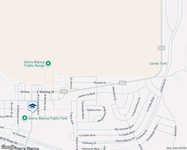 map of restaurants, bars, coffee shops, grocery stores, and more near 285 Cortez Street in Sierra Blanca