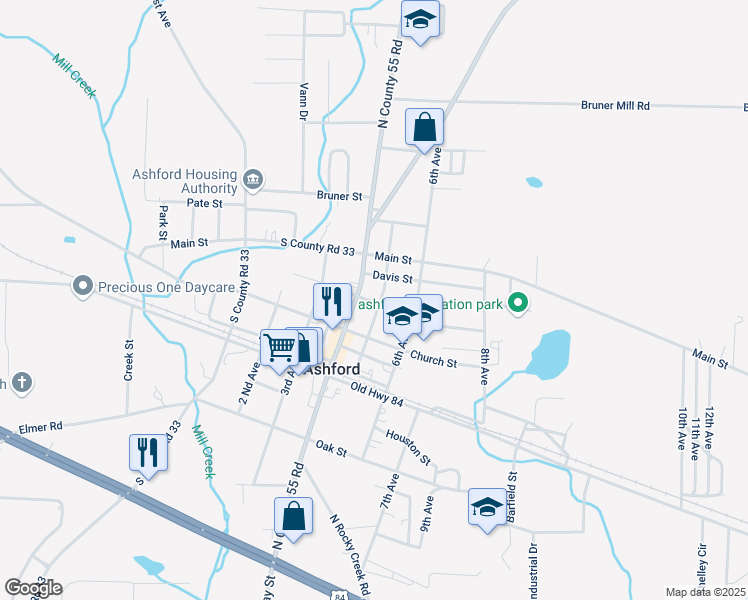 map of restaurants, bars, coffee shops, grocery stores, and more near 403 Adams Street in Ashford