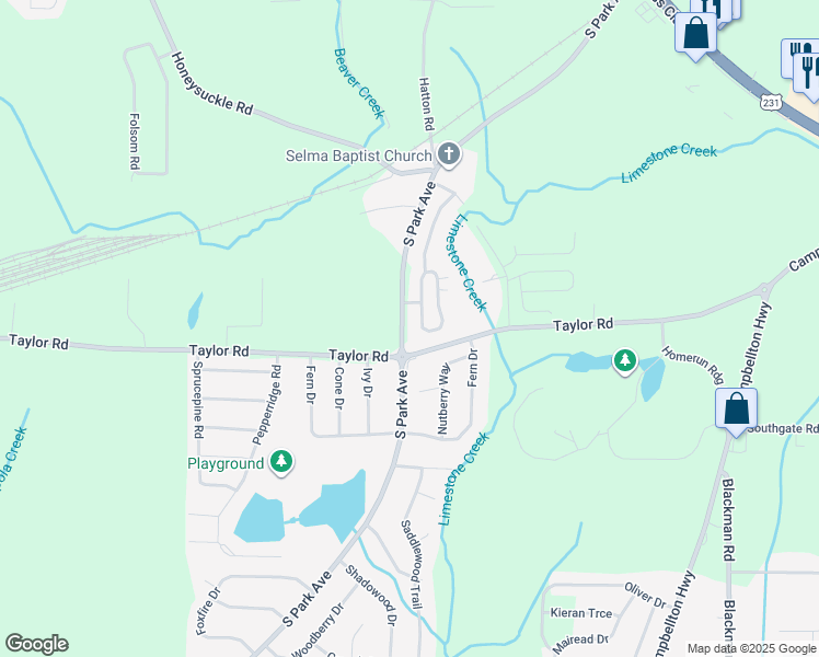 map of restaurants, bars, coffee shops, grocery stores, and more near 3605-3699 South Park Avenue in Dothan