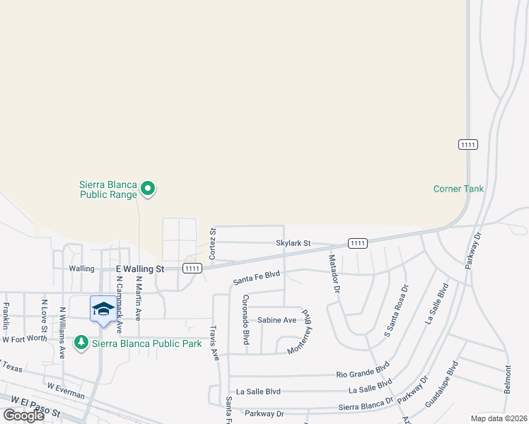 map of restaurants, bars, coffee shops, grocery stores, and more near 285 Cortez Street in Sierra Blanca