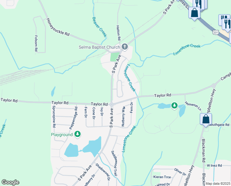 map of restaurants, bars, coffee shops, grocery stores, and more near Veranda View Lane in Dothan