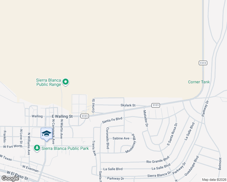 map of restaurants, bars, coffee shops, grocery stores, and more near 285 Cortez Street in Sierra Blanca