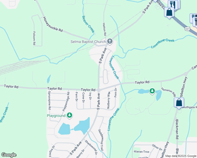 map of restaurants, bars, coffee shops, grocery stores, and more near 3605 South Park Avenue in Dothan