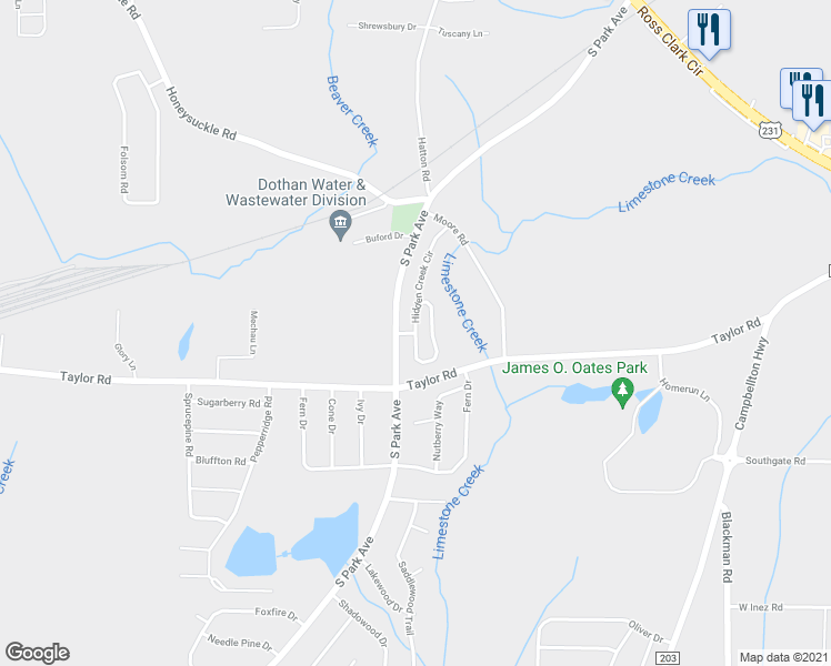 map of restaurants, bars, coffee shops, grocery stores, and more near Veranda View Lane in Dothan
