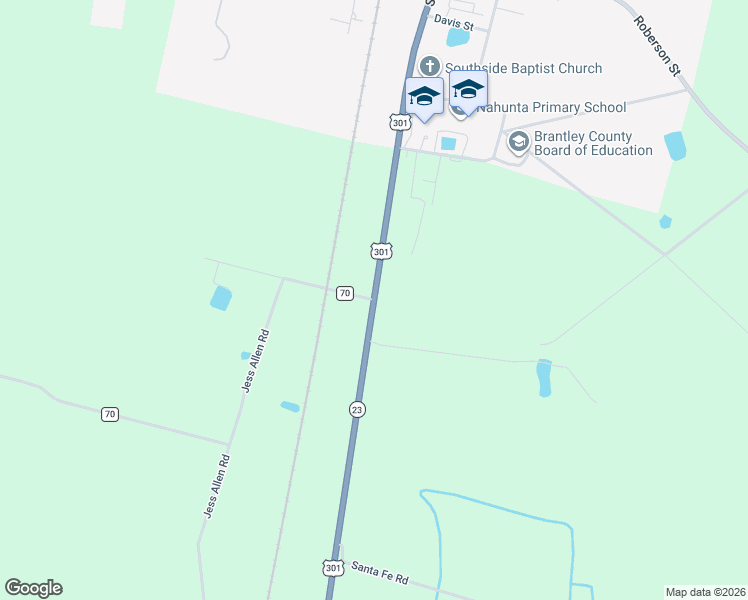 map of restaurants, bars, coffee shops, grocery stores, and more near County Road 70 in Nahunta