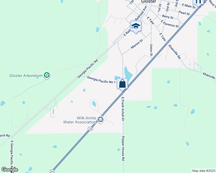 map of restaurants, bars, coffee shops, grocery stores, and more near 380 East Georgia Pacific Road in Gloster