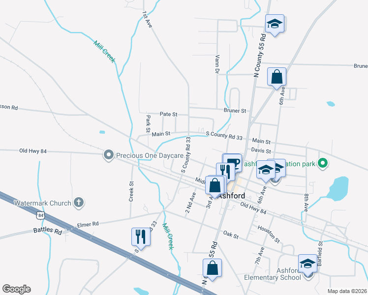 map of restaurants, bars, coffee shops, grocery stores, and more near 505 1st Avenue in Ashford