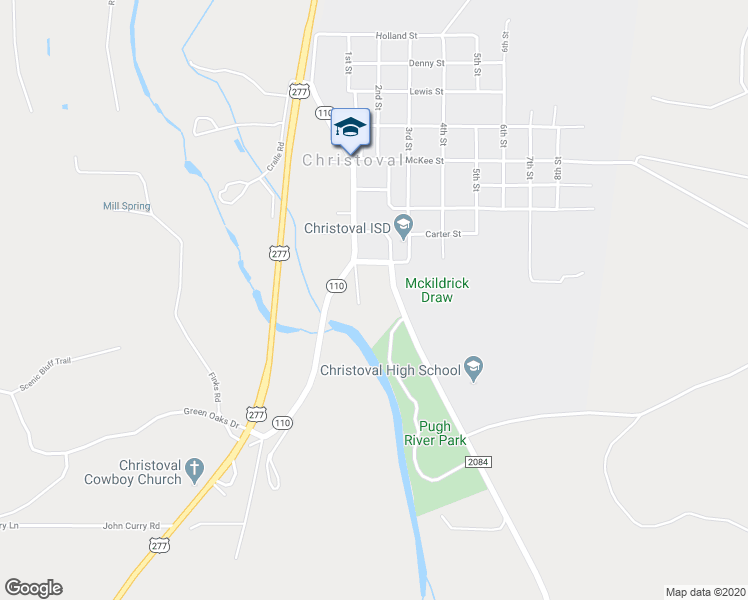 map of restaurants, bars, coffee shops, grocery stores, and more near 20199 Playland Park Road in Christoval