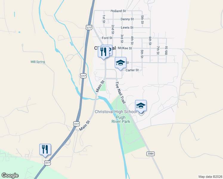 map of restaurants, bars, coffee shops, grocery stores, and more near 20199 Playland Park Road in Christoval