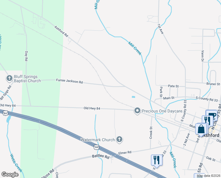 map of restaurants, bars, coffee shops, grocery stores, and more near 834 Furnie Jackson Road in Ashford