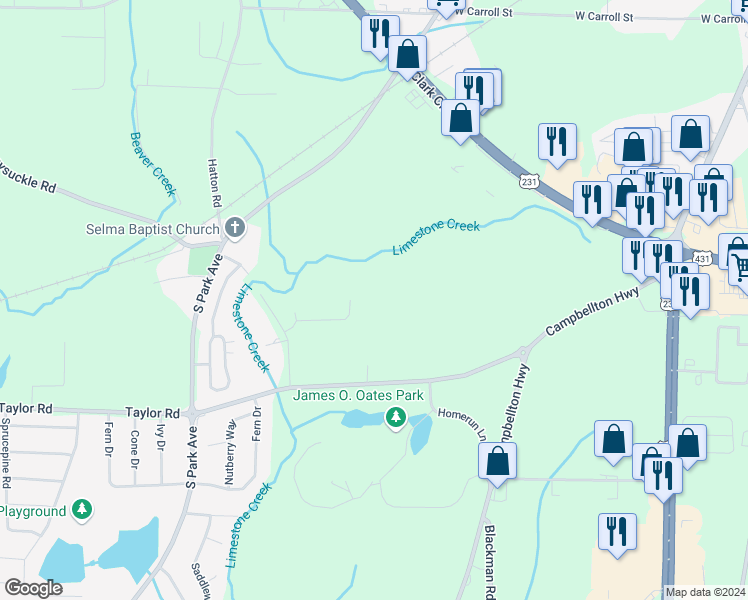 map of restaurants, bars, coffee shops, grocery stores, and more near 557 Taylor Road in Dothan