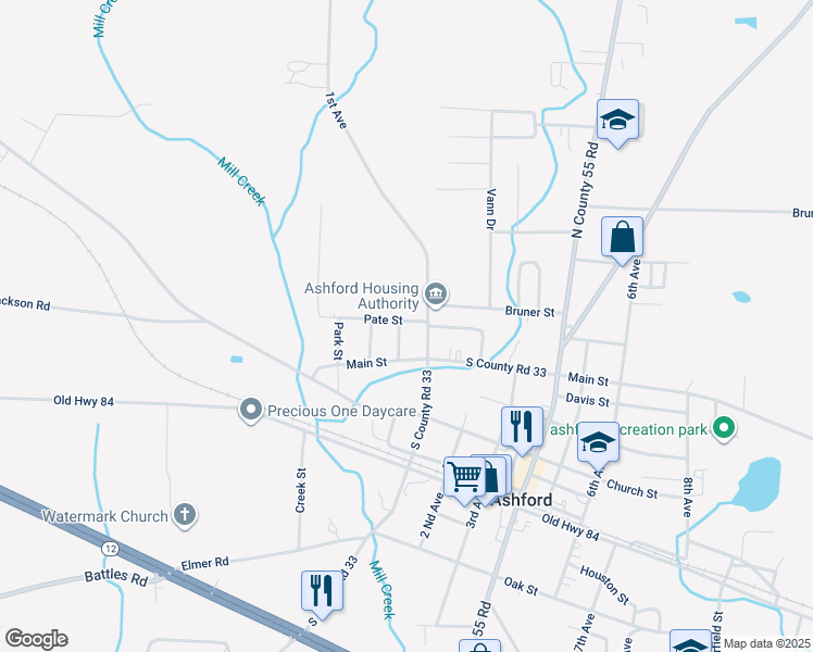 map of restaurants, bars, coffee shops, grocery stores, and more near 406 Hugh Street in Ashford