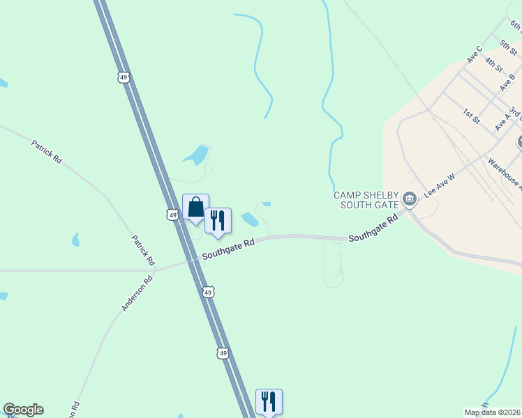 map of restaurants, bars, coffee shops, grocery stores, and more near 522 Southgate Rd in Hattiesburg