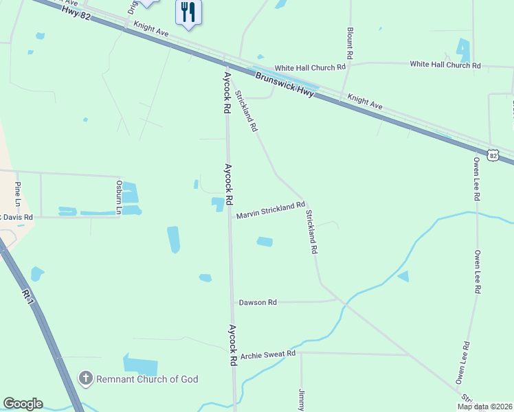 map of restaurants, bars, coffee shops, grocery stores, and more near 3735 Marvin Strickland Road in Waycross