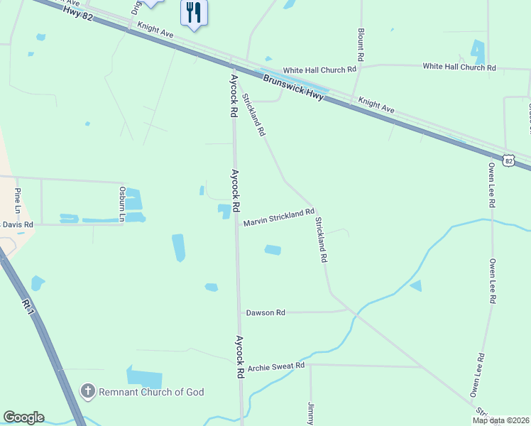 map of restaurants, bars, coffee shops, grocery stores, and more near 3735 Marvin Strickland Road in Waycross