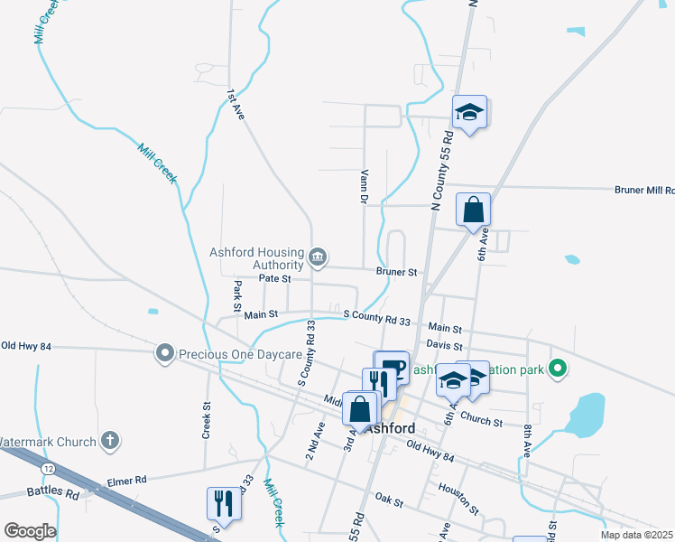 map of restaurants, bars, coffee shops, grocery stores, and more near 106 Bruner Street in Ashford