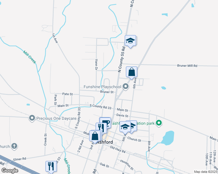 map of restaurants, bars, coffee shops, grocery stores, and more near 124 Jules Lane in Ashford