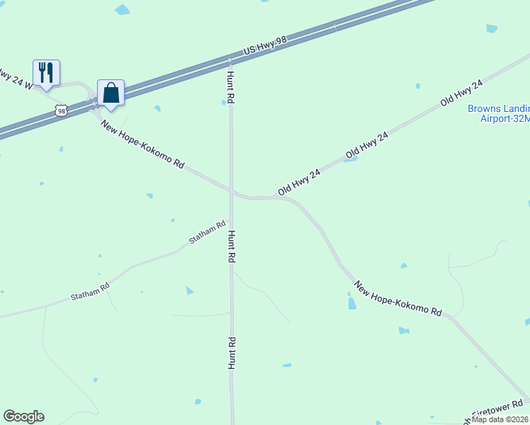 map of restaurants, bars, coffee shops, grocery stores, and more near 152 New Hope-Kokomo Road in Foxworth