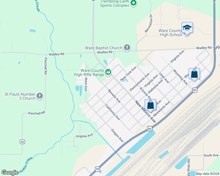map of restaurants, bars, coffee shops, grocery stores, and more near 2545 Connecticut Avenue in Waycross