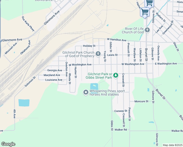 map of restaurants, bars, coffee shops, grocery stores, and more near 1805 Madison Street in Waycross