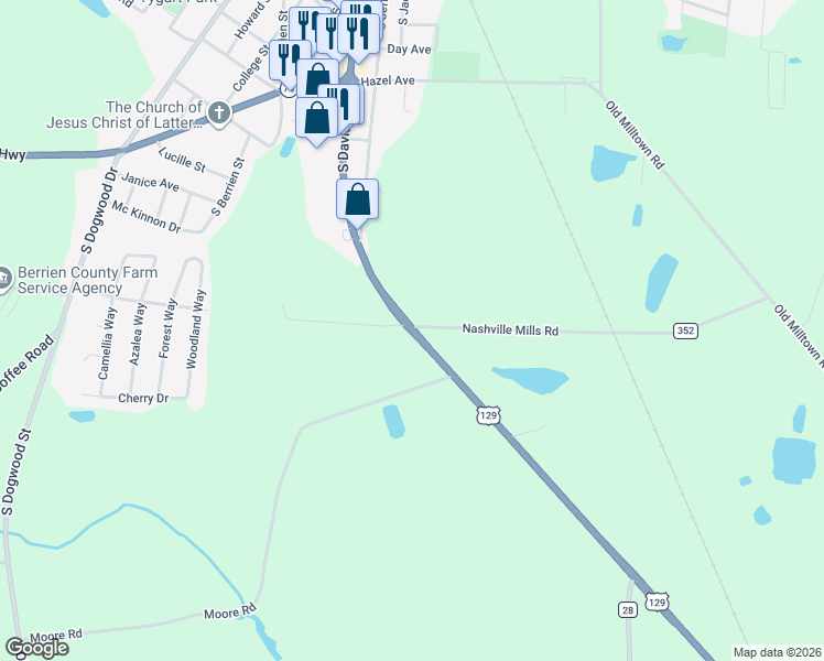 map of restaurants, bars, coffee shops, grocery stores, and more near Nashville Mills Road in Nashville