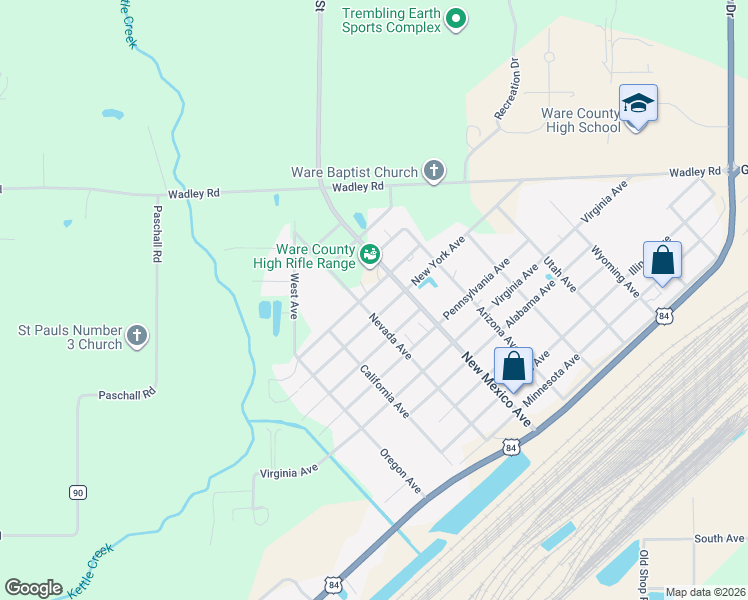 map of restaurants, bars, coffee shops, grocery stores, and more near 2545 Connecticut Avenue in Waycross