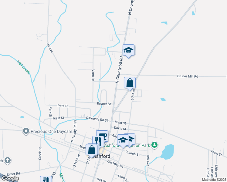 map of restaurants, bars, coffee shops, grocery stores, and more near 915 North County 55 Road in Ashford