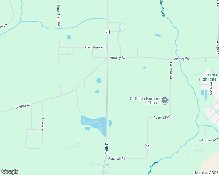 map of restaurants, bars, coffee shops, grocery stores, and more near 975 Smith Road in Waycross