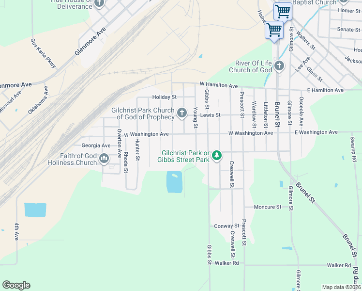 map of restaurants, bars, coffee shops, grocery stores, and more near 1002 Holmes Street in Waycross