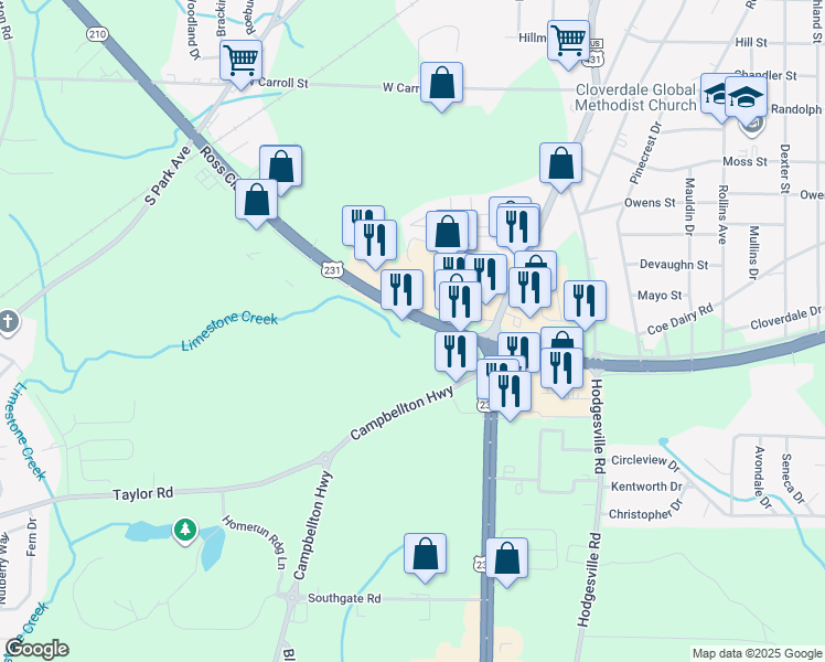 map of restaurants, bars, coffee shops, grocery stores, and more near 2313-2327 Ross Clark Cir in Dothan