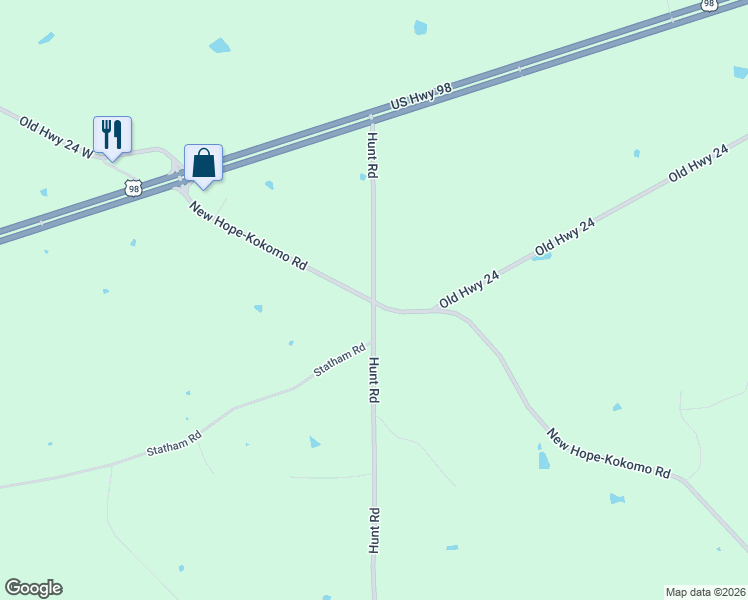 map of restaurants, bars, coffee shops, grocery stores, and more near 461 Hunt Road in Kokomo