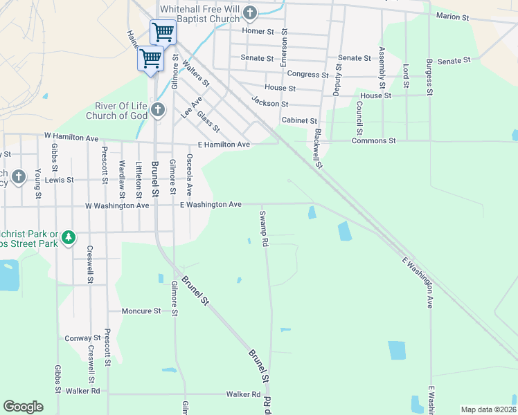 map of restaurants, bars, coffee shops, grocery stores, and more near Glass Street in Waycross