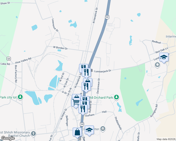 map of restaurants, bars, coffee shops, grocery stores, and more near in Diboll