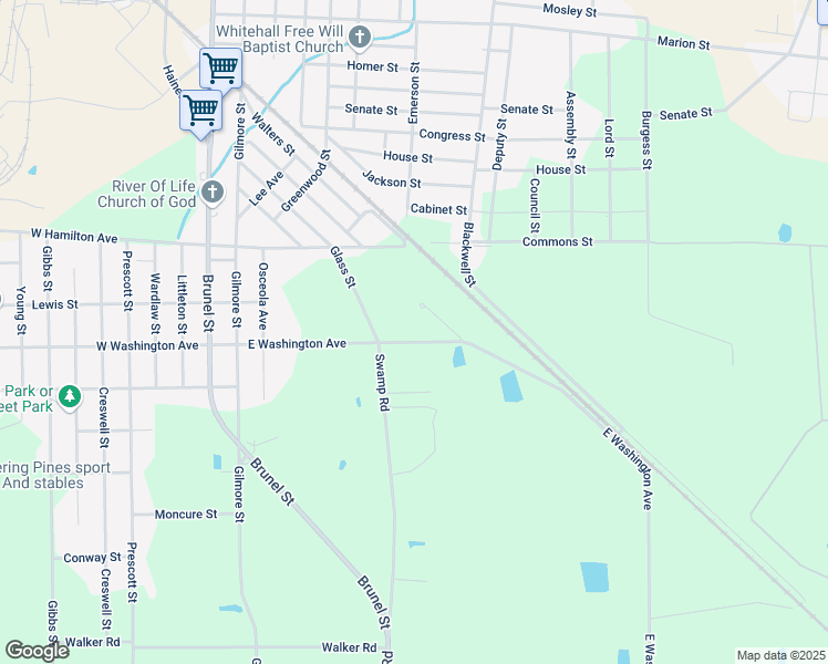 map of restaurants, bars, coffee shops, grocery stores, and more near 1809 East Washington Avenue in Waycross