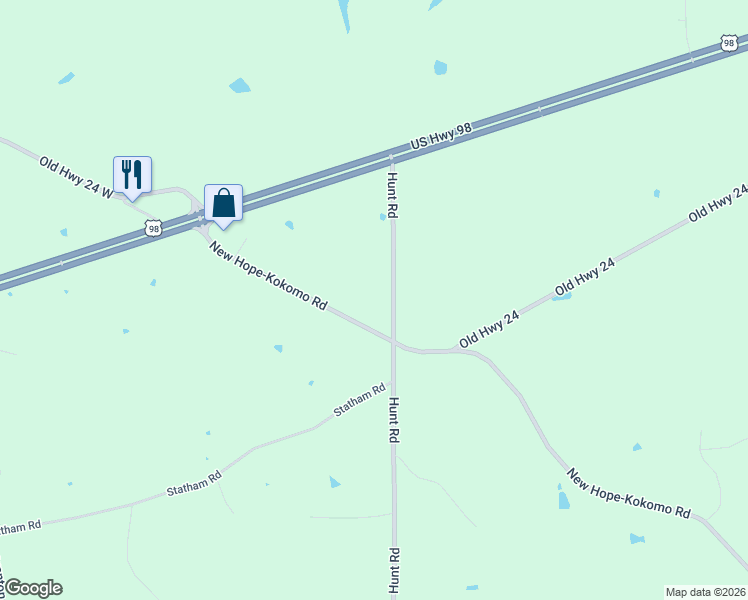 map of restaurants, bars, coffee shops, grocery stores, and more near 461-533 Hunt Road in Kokomo