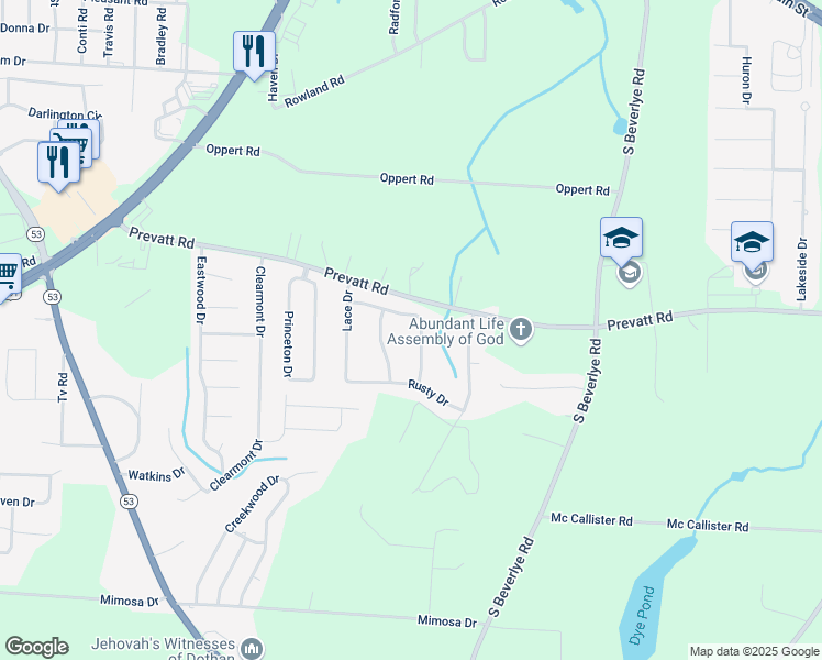 map of restaurants, bars, coffee shops, grocery stores, and more near 105 Brittany Drive in Dothan