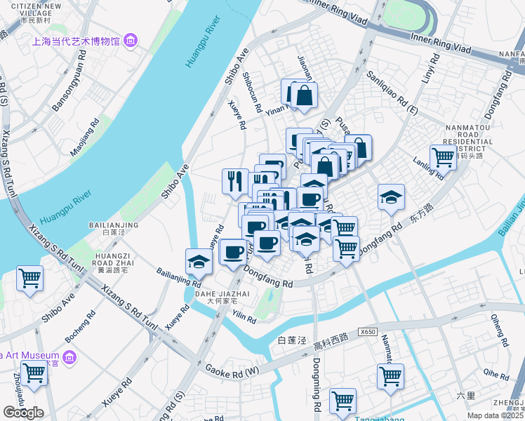 map of restaurants, bars, coffee shops, grocery stores, and more near in 上海市