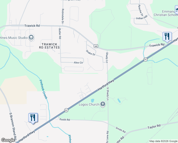 map of restaurants, bars, coffee shops, grocery stores, and more near 103 Canvasback Court in Dothan