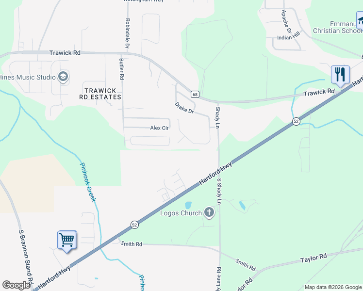 map of restaurants, bars, coffee shops, grocery stores, and more near 103 Canvasback Court in Dothan