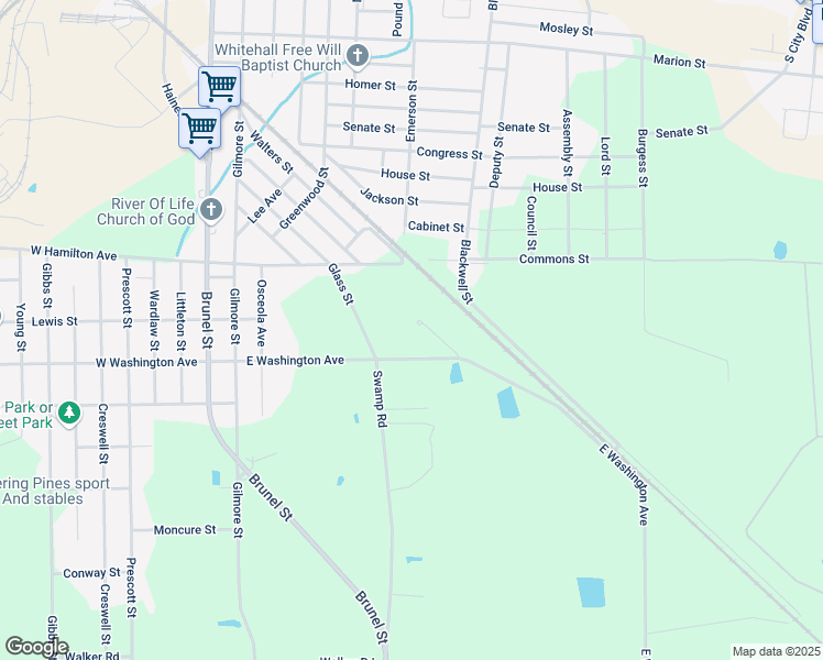 map of restaurants, bars, coffee shops, grocery stores, and more near 1809 East Washington Avenue in Waycross