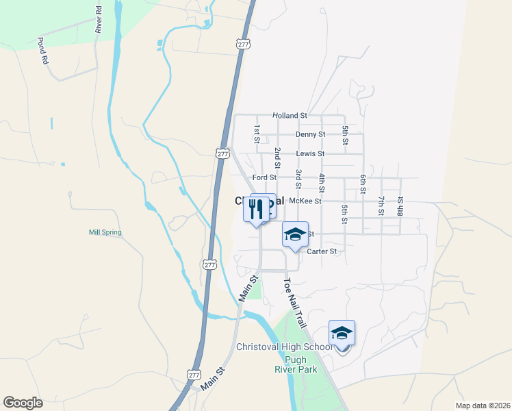 map of restaurants, bars, coffee shops, grocery stores, and more near 19801 Main Street in Christoval
