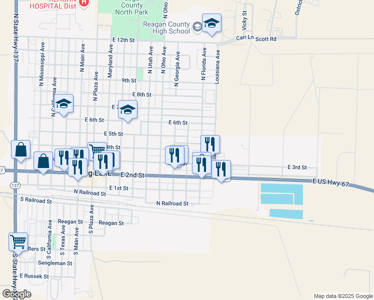 map of restaurants, bars, coffee shops, grocery stores, and more near 400 North Virginia Avenue in Big Lake
