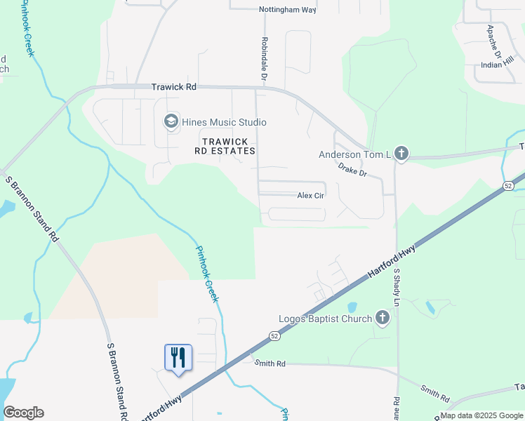 map of restaurants, bars, coffee shops, grocery stores, and more near 495 Alex Circle in Dothan