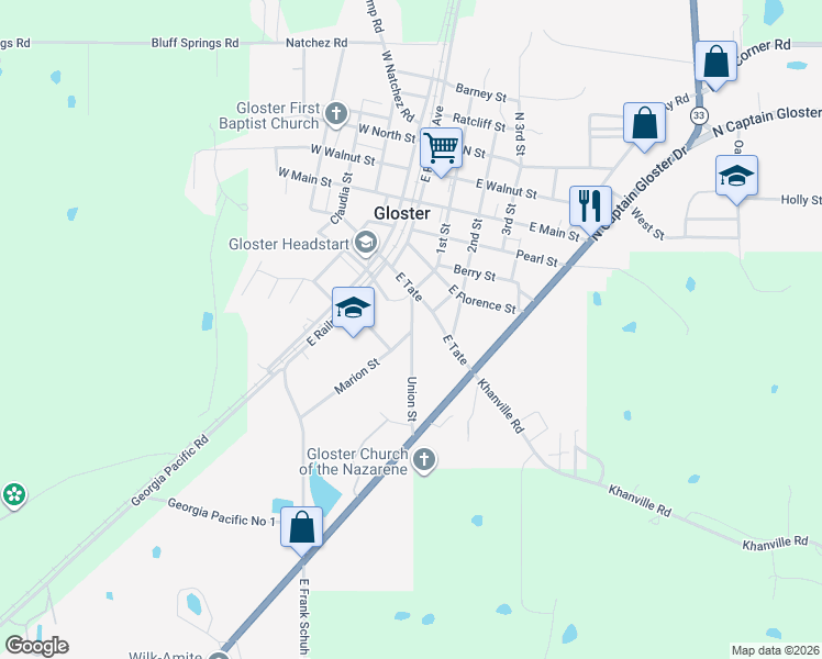 map of restaurants, bars, coffee shops, grocery stores, and more near 558 Union St in Gloster