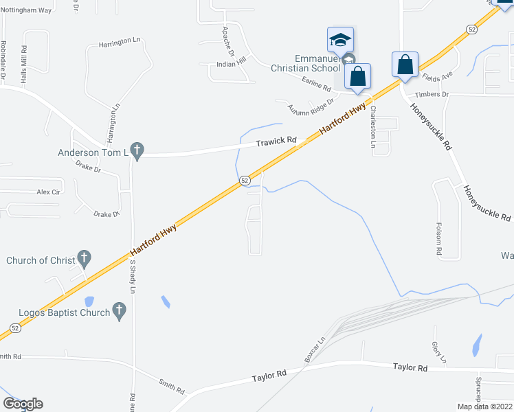 map of restaurants, bars, coffee shops, grocery stores, and more near 3385 Hartford Highway in Dothan