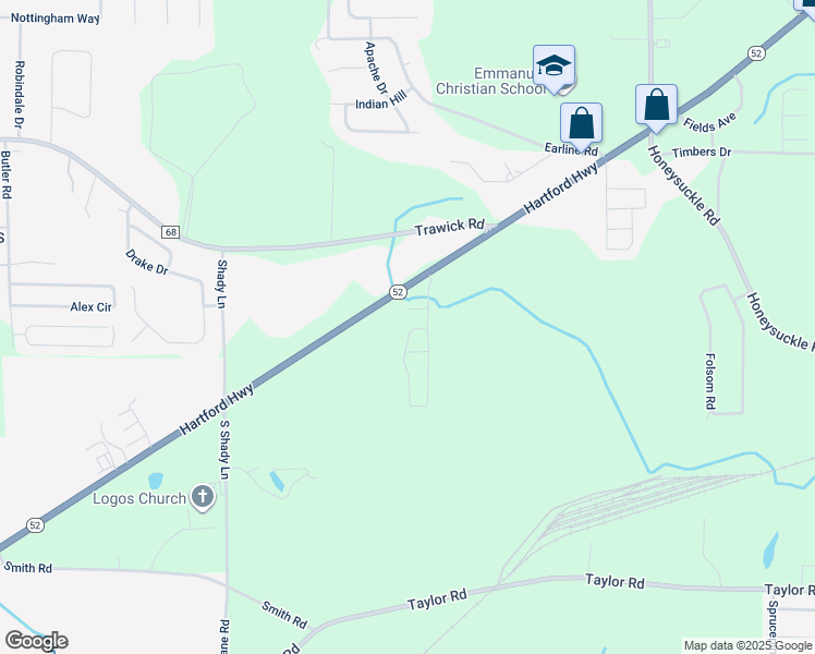 map of restaurants, bars, coffee shops, grocery stores, and more near 3385 Hartford Highway in Dothan