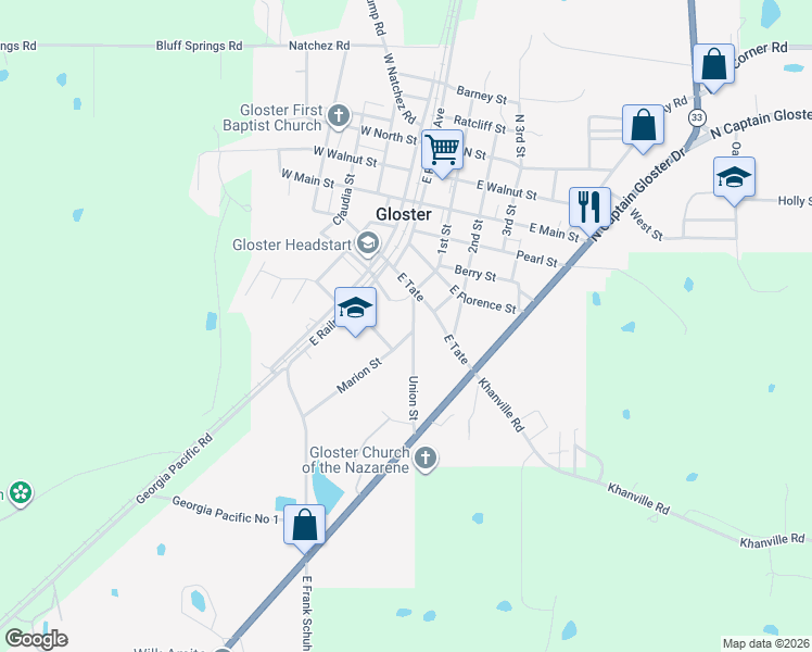 map of restaurants, bars, coffee shops, grocery stores, and more near 558 Union Street in Gloster