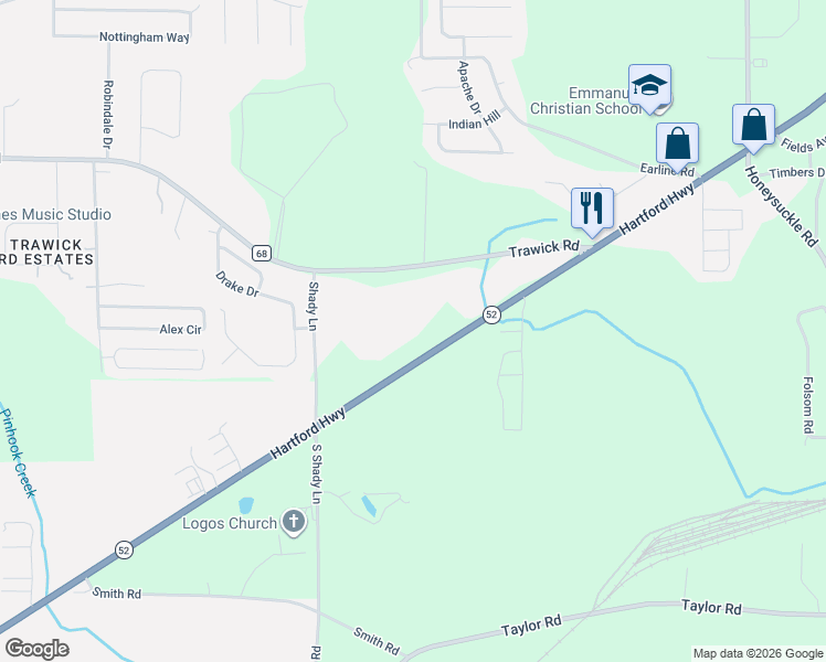 map of restaurants, bars, coffee shops, grocery stores, and more near 3684 Hartford Highway in Dothan